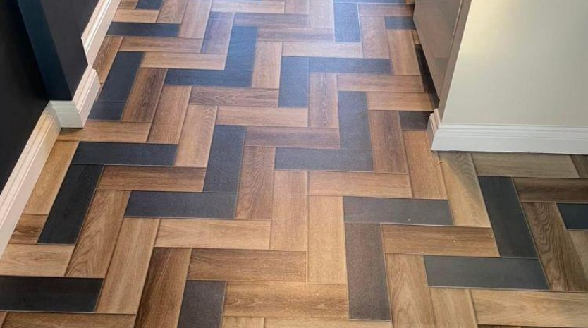 Herringbone LVT with dark inlay border
