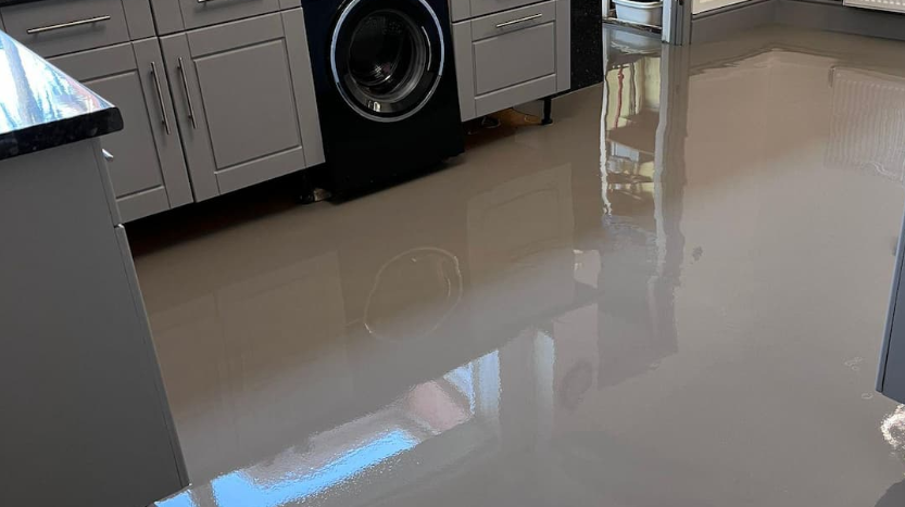 Smooth levelling compound applied to a kitchen subfloor